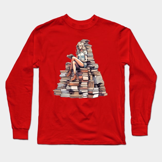 The Book Queen: Reigning over a Throne of Knowledge Long Sleeve T-Shirt by MerlinArt